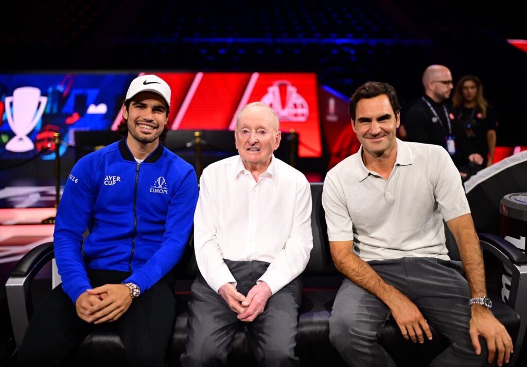 Carlos Alcaraz, Rod Laver and Roger Federer in London / Roger Federer's Instagram